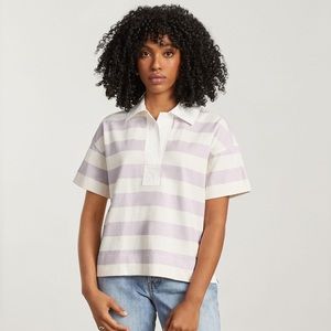 Everlane Retro Polo Shirt Light Purple Stripe Short Sleeve Split Hem XS NWT